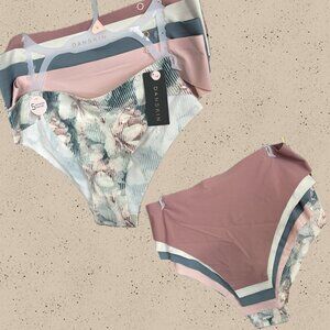 Danskin L Assorted Warm Colors Bonded Waistband Laser-Cut Tanga Panties -5 Pk